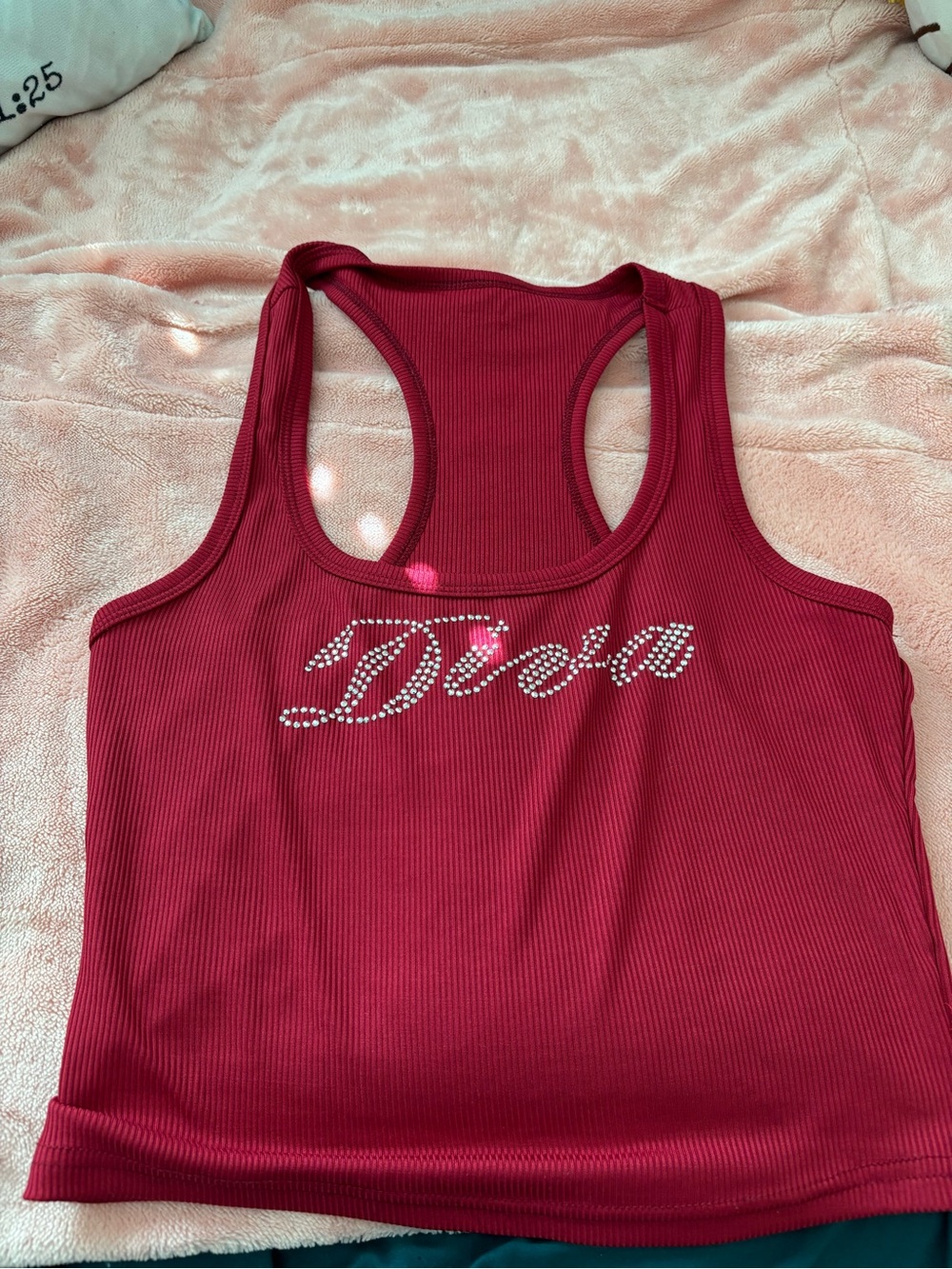 Rhinestone 'Diva' Ribbed Tank Top - Burgundy